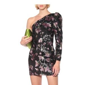Self portrait sequin dress one shoulder velvet back side zipper